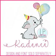 Birthday Elephant with Balloons (optional mylar) Sketch Machine Embroidery Design File 4x4 5x7 6x10