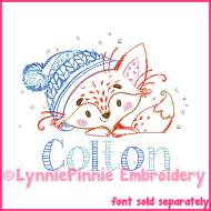 Vintage Winter Fox ColorWork Sketch Embroidery Design 4x4 5x7 6x10 7x11