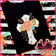Floral Cross with Roses Applique Design 4x4 5x7 6x10