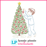 Vintage Stitch Tree Decorating Boy Christmas Embroidery Design File 4x4 5x7 6x10 7x11