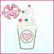 Heart Coffee Stitchy Applique Embroidery Design File 4x4 5x7 6x10