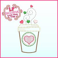 Heart Coffee Stitchy Applique Embroidery Design File 4x4 5x7 6x10