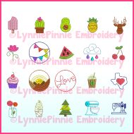 Mini Icons Set 1- 20 Machine Embroidery Design Files 2 sizes: 1 inch and 1.5 inch