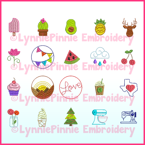 Mini Icons Set 1- 20 Machine Embroidery Design Files 2 sizes: 1 inch and 1.5 inch