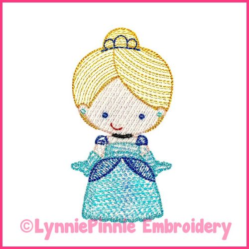 Blue Princess (optional mylar) ColorWork Sketch Machine Embroidery Design File 4x4 5x7
