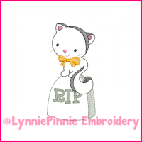 Gravestone Kitty Cat Colorwork Sketch Embroidery Design 4x4 5x7 6x10