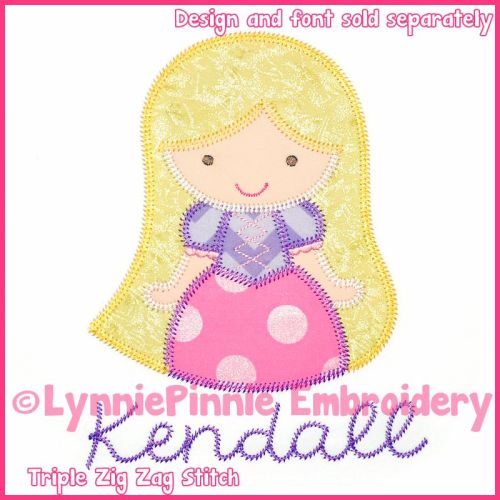 Triple Zig Zag Applique Cutie Princess Long Hair Embroidery Design File 4x4 5x7 6x10