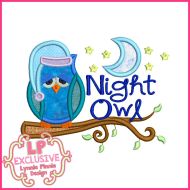 Night Owl Applique Machine Embroidery Design File 4x4 5x7 6x10