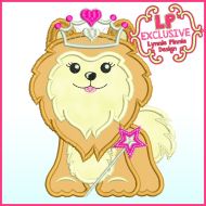 Princess Pomeranian Puppy Dog with Crown Applique Machine Embroidery Design File 4x4 5x7 6x10