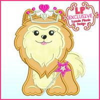 Princess Pomeranian Puppy Dog with Crown Applique Machine Embroidery Design File 4x4 5x7 6x10
