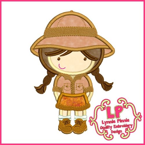 Safari Girl Applique Machine Embroidery Design File 4x4 5x7 6x10