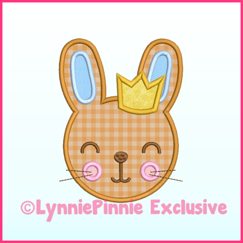 Boy Bunny with Crown Applique Machine Embroidery Design File 4x4 5x7 6x10