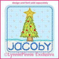 Snowy Tree Square Applique Machine Embroidery Design File 4x4 5x7 6x10