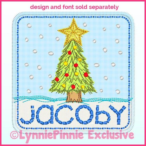 Snowy Tree Square Applique Machine Embroidery Design File 4x4 5x7 6x10