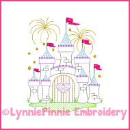 Fancy ColorWork Castle with Fireworks Embroidery Design 4x4 5x7 6x10 7x11