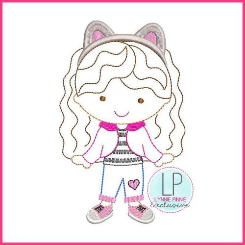 Colorwork Cat Cafe Cutie Girl Machine Embroidery Design File 4x4 5x7 6x10