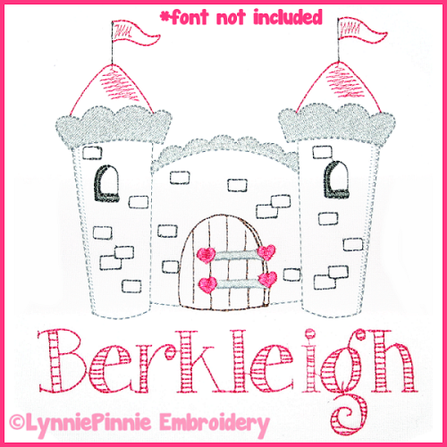 Pretty Princess Castle Colorwork Sketch Embroidery Design 4x4 5x7 6x10