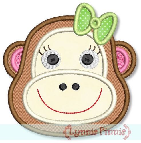 Girl Monkey Face Applique 4x4 5x7 6x10
