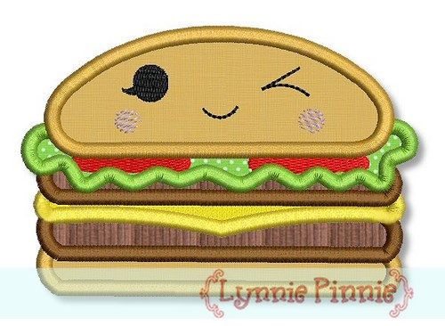 Happy Kawaii Cheeseburger Applique 4x4 5x7