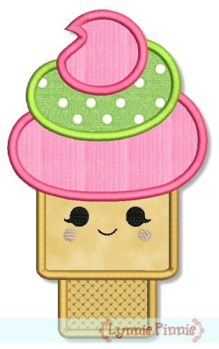 Happy Kawaii Ice Cream Cone Applique 4x4 5x7