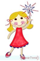 Applique Patriotic Sparkler Girl 4x4 5x7